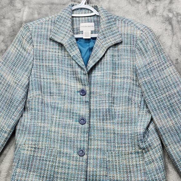 Vintage Jaclyn Smith Jacket Womens 12 Blue Tan Brown Tweed Blazer Pockets Preppy - Picture 2 of 12